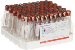 16 x 100 mm x 8.5 mL BD Vacutainer® Plus plastic serum tube. Red / grey conventional closure.